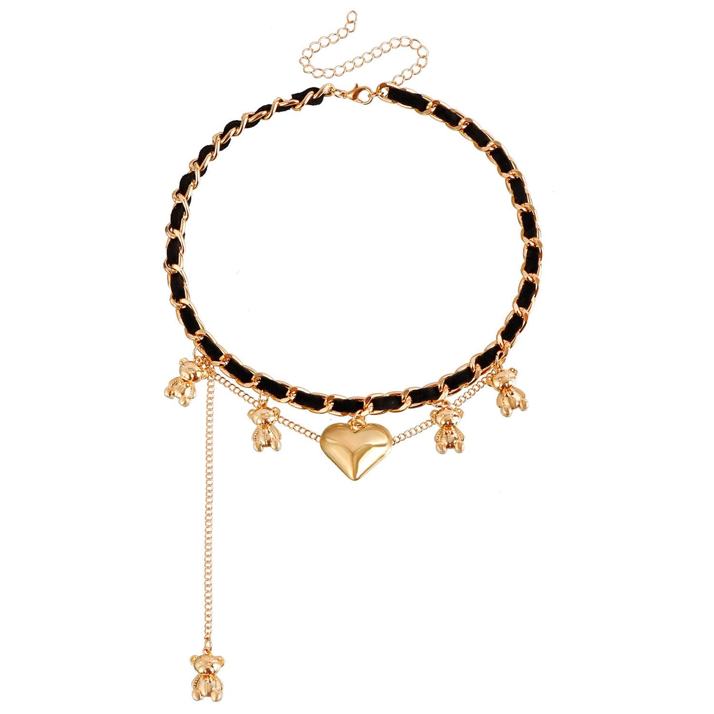 Wrapped velvet bear pendant love necklace for women cold style tassel clavicle chain necklace