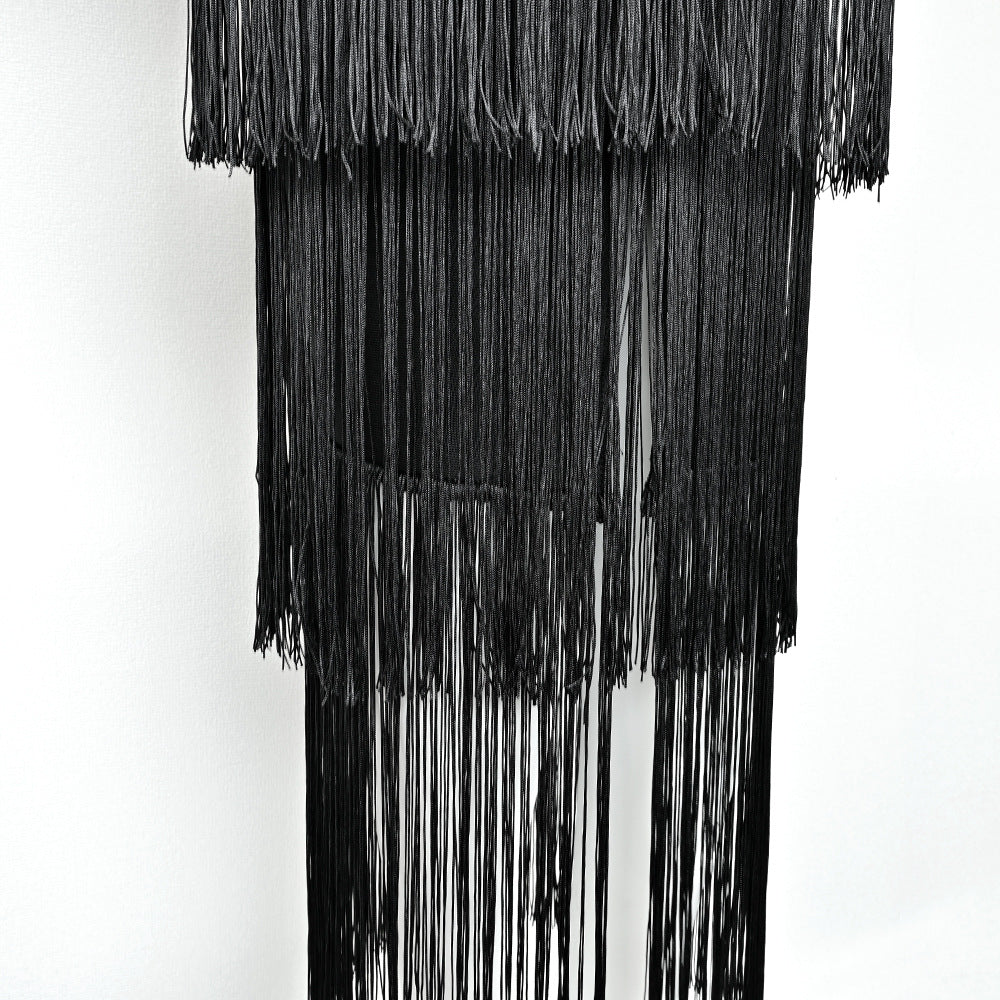 Black suspender tassel bandage long dress high-end heavy-duty women's elastic knitted sexy dress large size