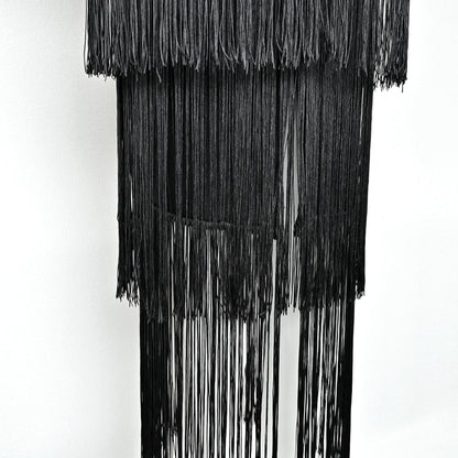 Black suspender tassel bandage long dress high-end heavy-duty women's elastic knitted sexy dress large size
