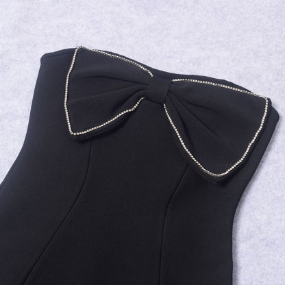 2024 Summer Cross-border Hepburn style little black dress high-end bandage dress diamond tube top sexy hot girl short skirt