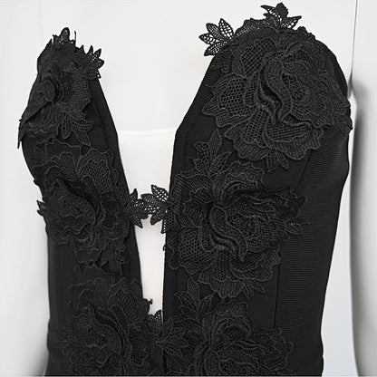 Black chest wrap sexy embroidered lace bandage long skirt 2024 elastic high-end heavy French slit dress