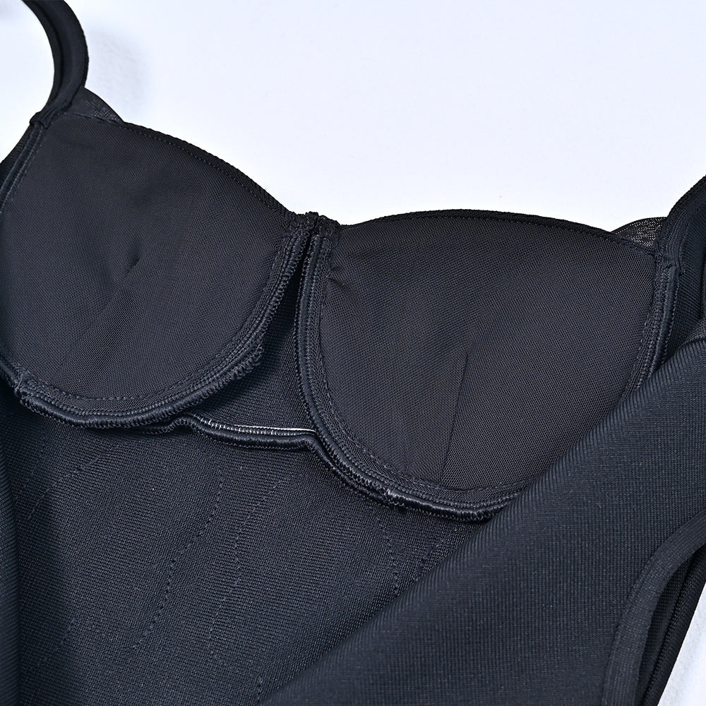 2024 Autumn and Winter Heavy Diamond Black Bandage Evening Dress Suspender Flower Luxury Hip Dress Elastic Slim Fit