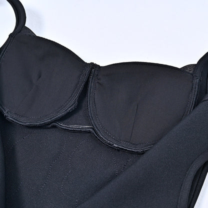 2024 Autumn and Winter Heavy Diamond Black Bandage Evening Dress Suspender Flower Luxury Hip Dress Elastic Slim Fit