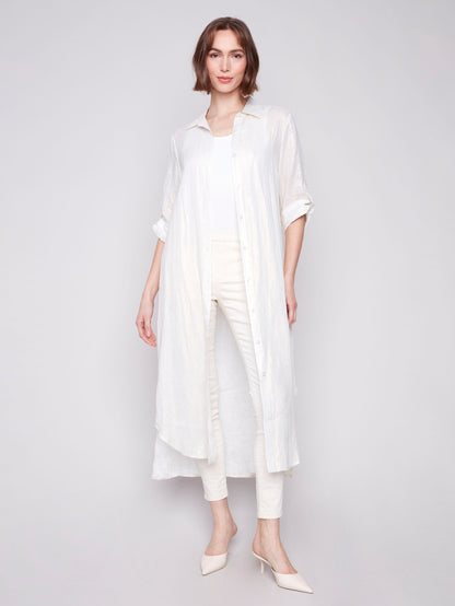 Foil Print Linen Blend Tunic Dress - Champagne