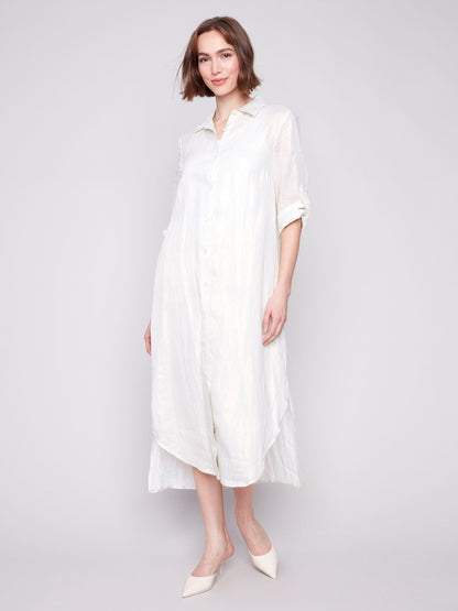 Foil Print Linen Blend Tunic Dress - Champagne