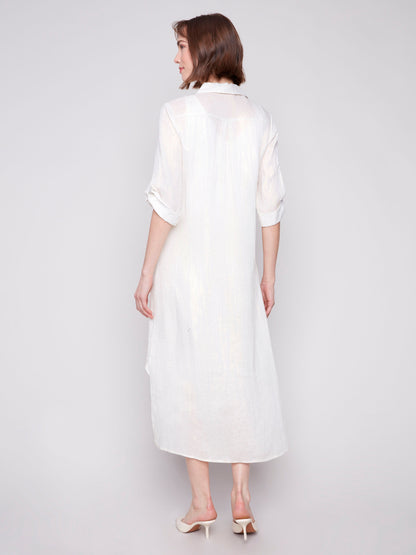 Foil Print Linen Blend Tunic Dress - Champagne