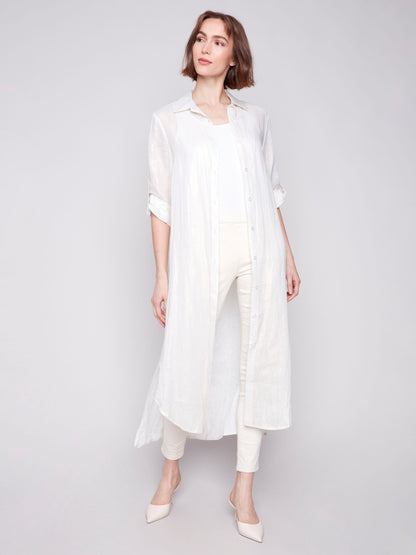 Foil Print Linen Blend Tunic Dress - Champagne