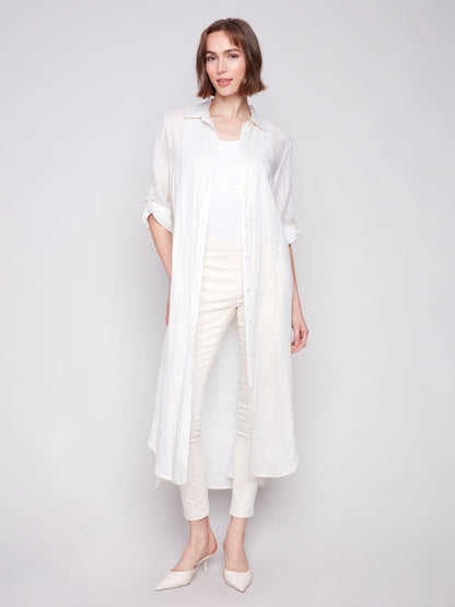Foil Print Linen Blend Tunic Dress - Champagne