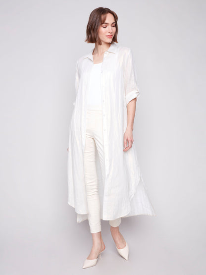 Foil Print Linen Blend Tunic Dress - Champagne