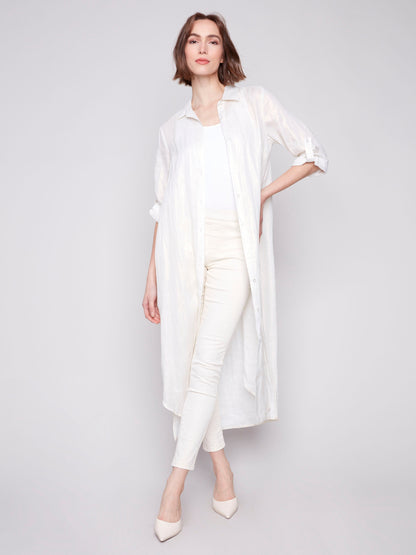 Foil Print Linen Blend Tunic Dress - Champagne
