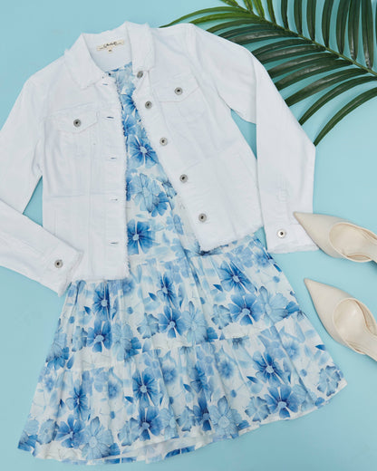Printed Sleeveless V-Neck Tiered Dress - Celestial