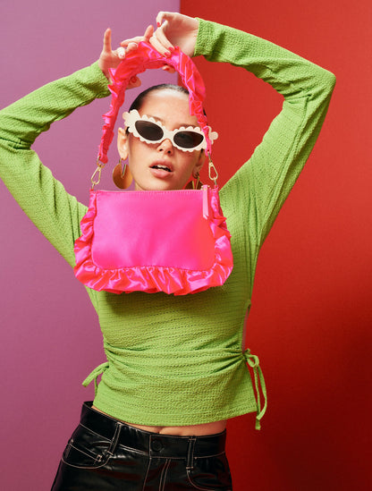 Frilled Satin Bag - Hot Pink