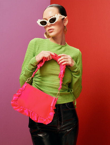 Frilled Satin Bag - Hot Pink