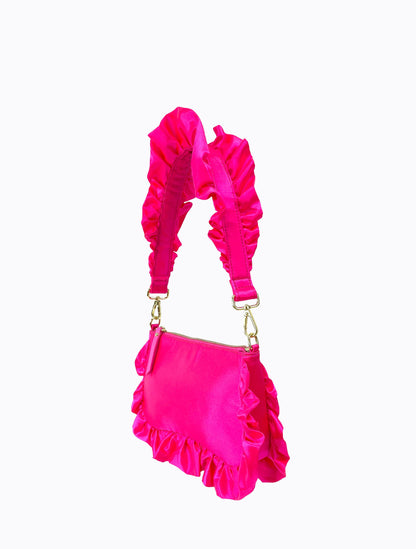 Frilled Satin Bag - Hot Pink
