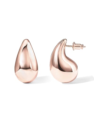 PAVOI 14K Gold Plated 925 Sterling Silver Post Teardrop Chunky Hoop Earrings | Lightweight Drop Earrings for Women | Designer Dupe Earrings