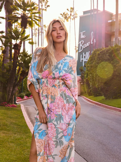 Printed Dolman Sleeve Maxi Dress with Side Slits - Dahlia