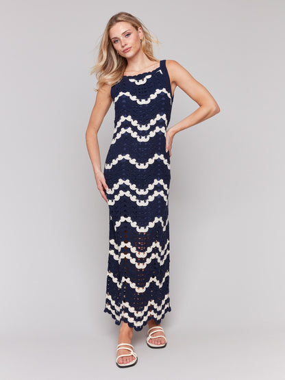 Crochet Sleeveless Maxi Dress - Navy