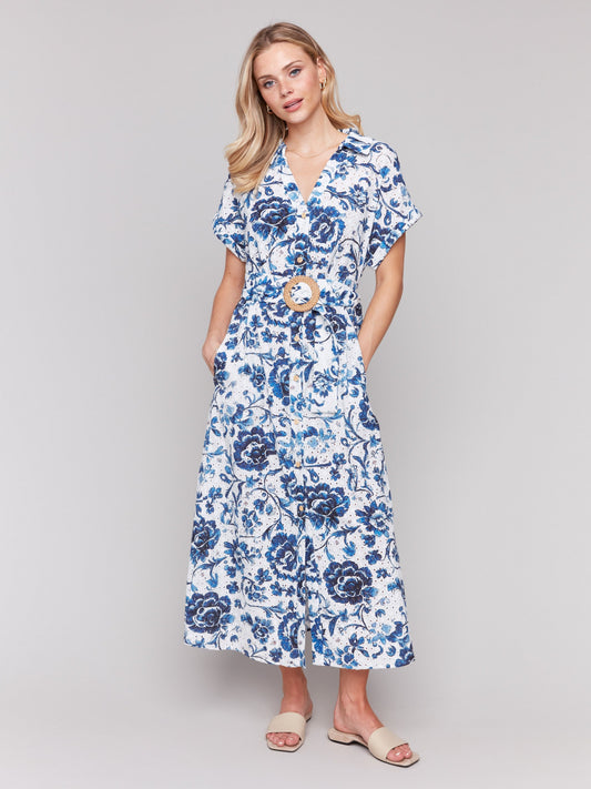 Floral Print Cotton Maxi Dress - Delphinium