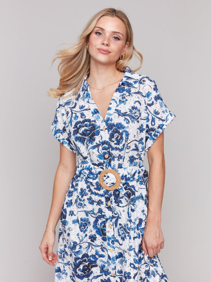 Floral Print Cotton Maxi Dress - Delphinium