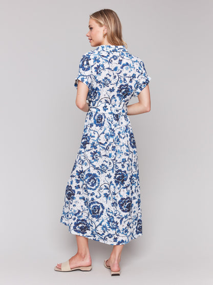 Floral Print Cotton Maxi Dress - Delphinium