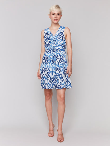 Printed Sleeveless Cotton Ruffle Dress - Ikat