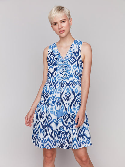 Printed Sleeveless Cotton Ruffle Dress - Ikat