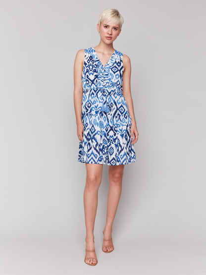 Printed Sleeveless Cotton Ruffle Dress - Ikat