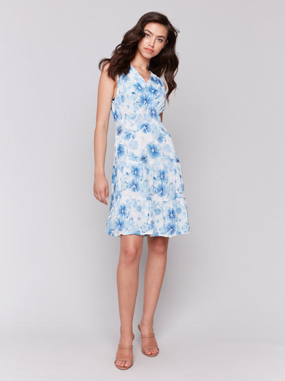 Printed Sleeveless V-Neck Tiered Dress - Celestial