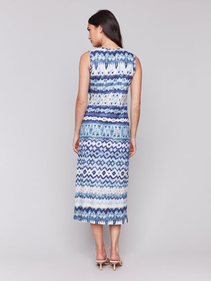 Sleeveless Cotton Dress with Faux Knot Detail - Lake Tahoe