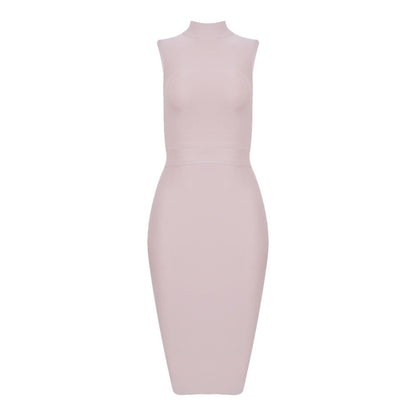 Hot sale classic high collar sleeveless red bandage women's clothing cross-border slim elastic OL banquet dress